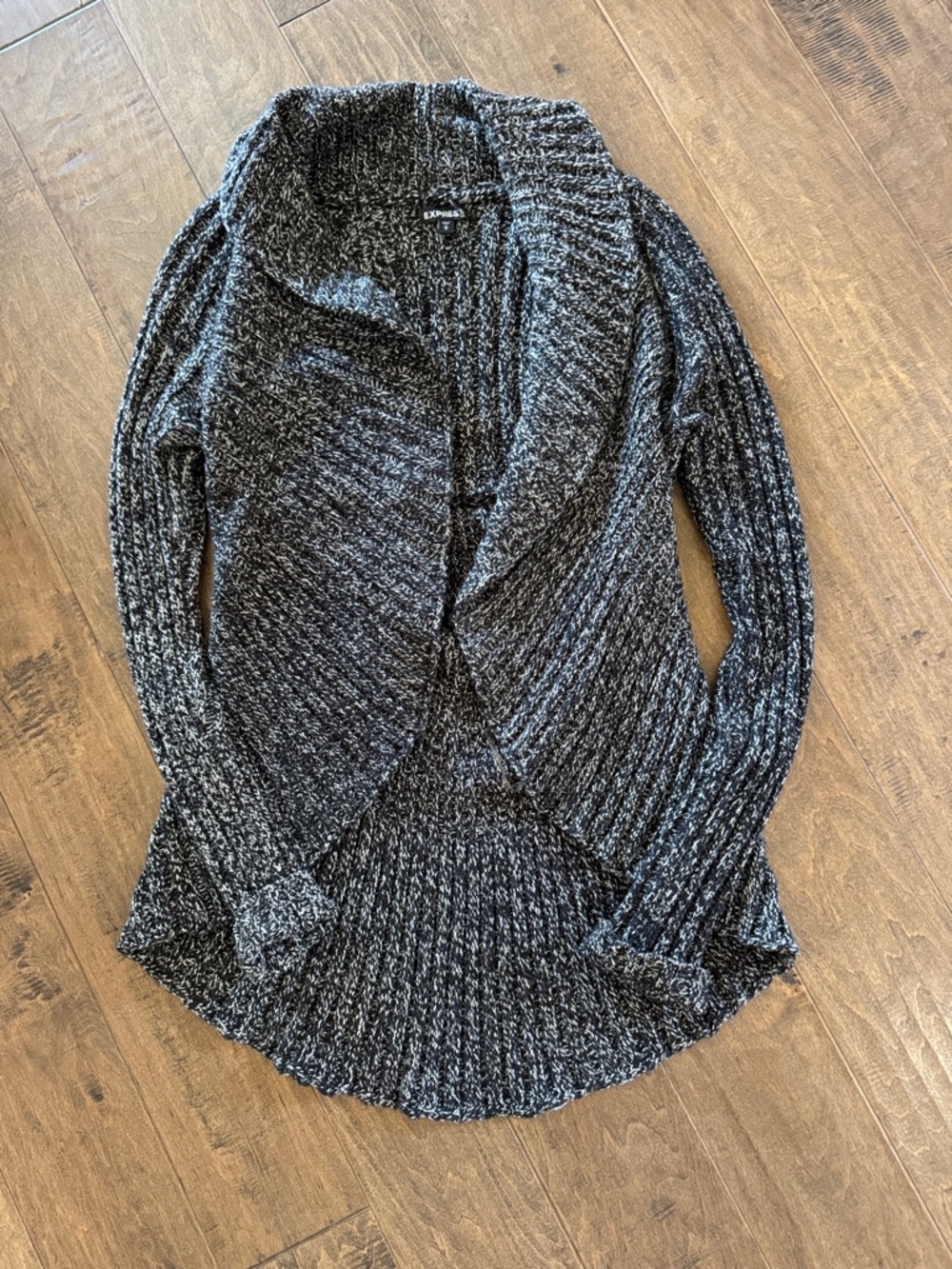 Express Black & White Marled Shawl-Collar Open Cardigan